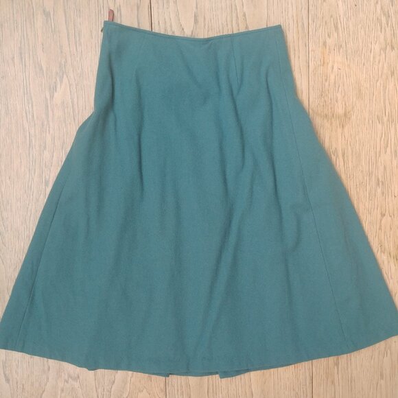 Vintage Jocomomola teal blue green pleated front wool skirt 40 approx S/M - Picture 9 of 14